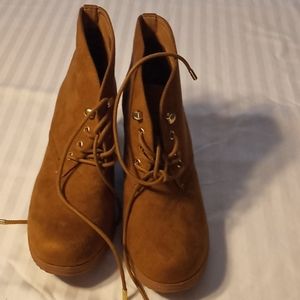 Brown wedge lace up boots